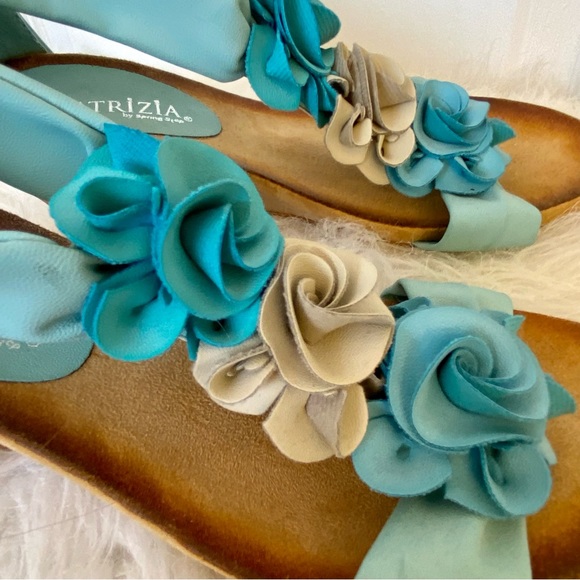 Patrizia by Spring Step Harlequin Wedge Sandal Turquoise 3D Flower Shoes - Picture 4 of 11